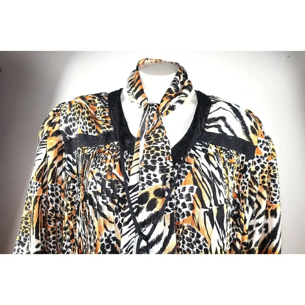 VTG Diane Freis Animal Print Cheetah Dress 3 Pc Set Blouse Skirt Georgette L/XL - Picture 7 of 16